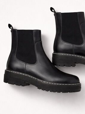 Marc Fisher LTD “Patrick” Black Leather Lug-Sole Chelsea Booties Size 6